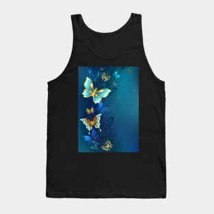 Golden Butterflies on Blue Background Tank Top